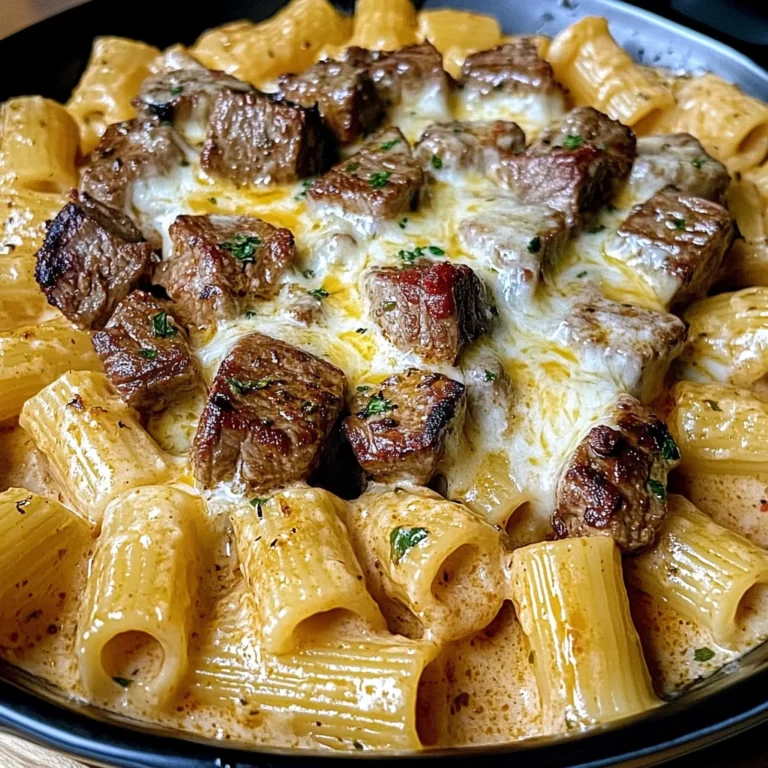 Cajun Steak Tips in Cheesy Rigatoni Parmesan Sauce