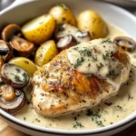 Herb Roasted Chicken in Creamy White Sauce with Mushroom and Potatoes