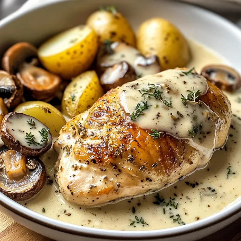 Herb Roasted Chicken in Creamy White Sauce with Mushroom and Potatoes