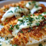Parmesan Crusted Chicken with Garlic Sauce delights every bite!
