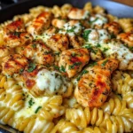 Garlic Butter Chicken Rotini with Melted Mozzarella